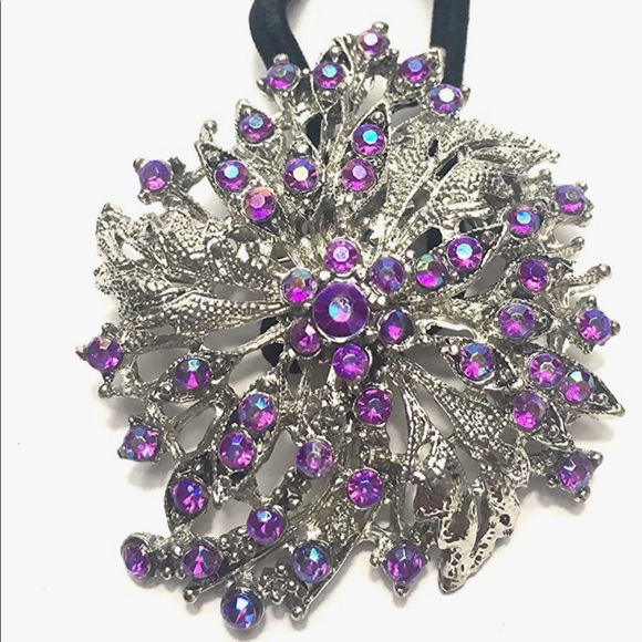 Accessories - Purple ponytail holder / brooch crystal stones